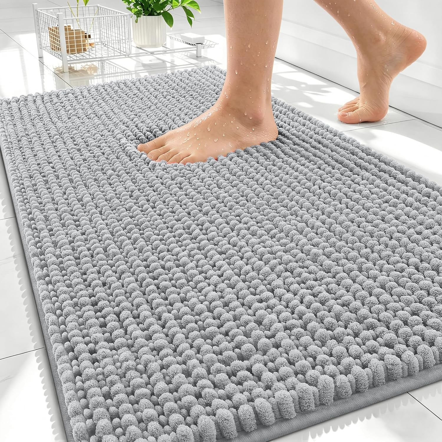 OLANLY Thick Bathroom Rugs 34x21, Extra Soft Absorbent Chenille Bath Rugs, Rubber Backing, Machine Wash Dry, Bath Mats for Bathroom Floor, Tub and Shower, Home Decor Accessories, Light Grey