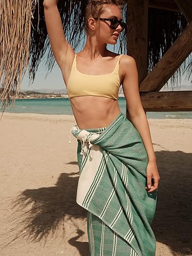 Miniatura 2 de SMYRNA TURKISH COTTON Aegean Series - Toalla de playa turca original, prelavada, 37 x 71 pulgadas, toalla de baño peshtemal y turca para spa, playa,