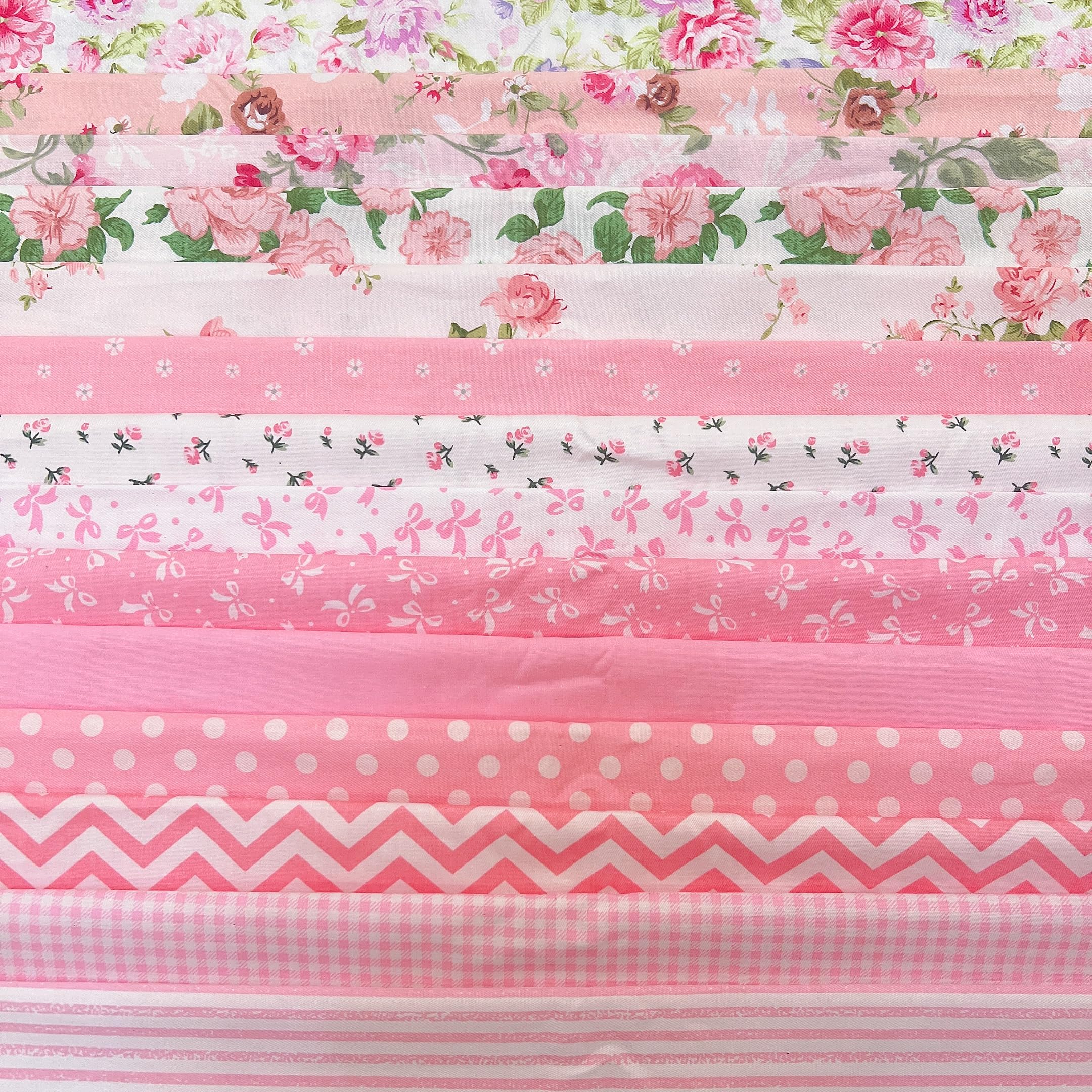 Cotton Fabric DIY Making Supplies Quilting Patchwork Fabric Fat Quarter Bundles DIY for Quilting Cotton Patchwork Cushions (14pcs Light Pink, 9.8" x 9.8")
