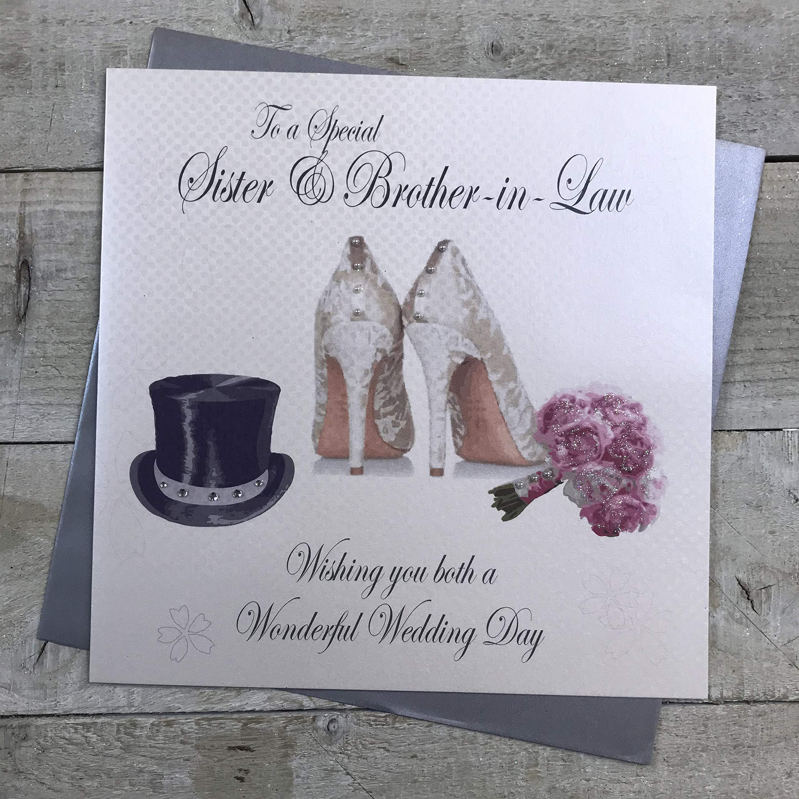 white cotton cards Large To a Special Sister and Brother-in-Law Wishing You Both a Wonderful Wedding Day Handmade Card, White, XMPD8