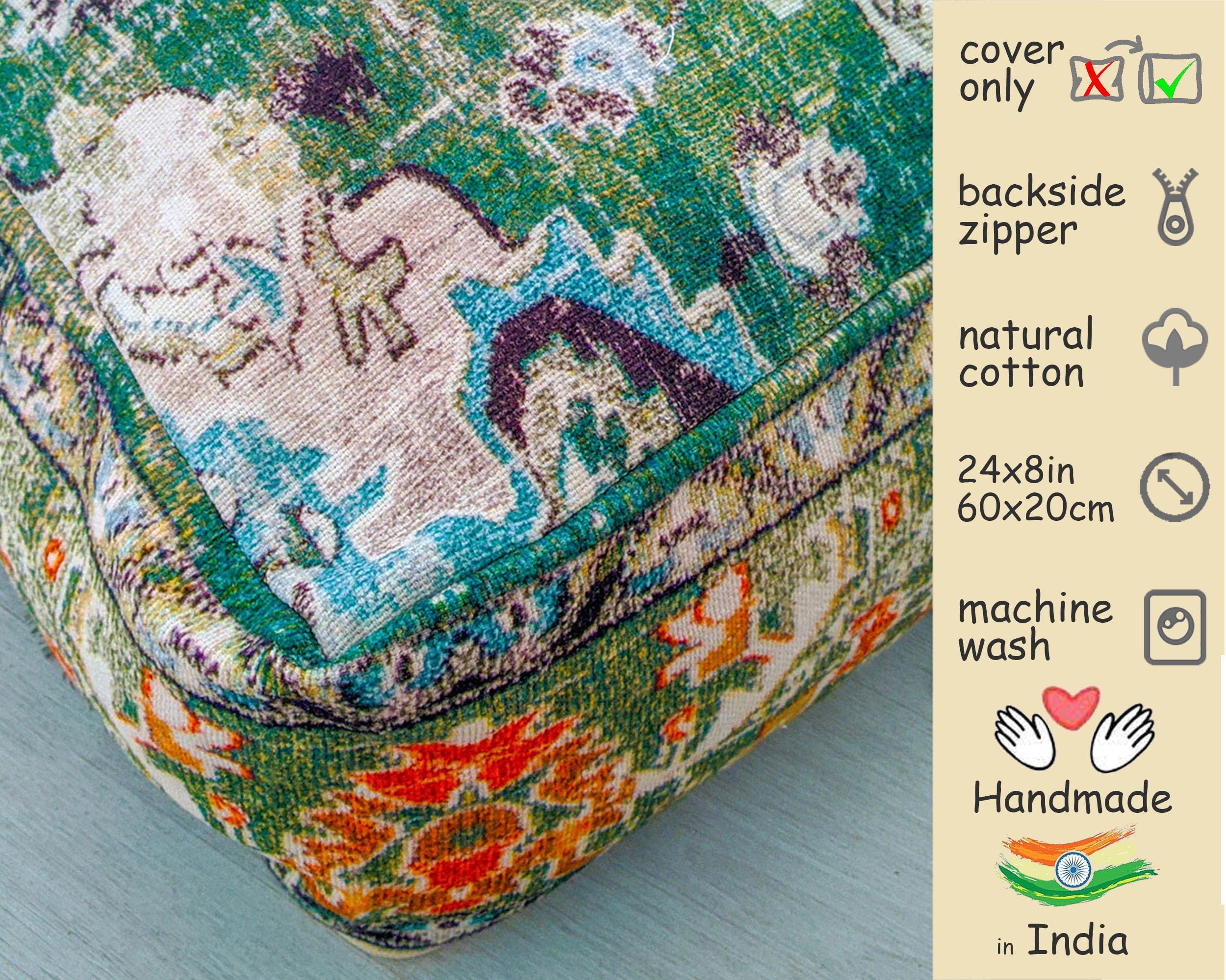 Mandala Life ART Funda de cojín de Piso Bohemian Rug - Cuadrada 60x20 cm - Puf de decoración de habitación Artesanal de Lujo para meditación, Yoga y Boho Chic Funda de Almohada de Piso para Asientos