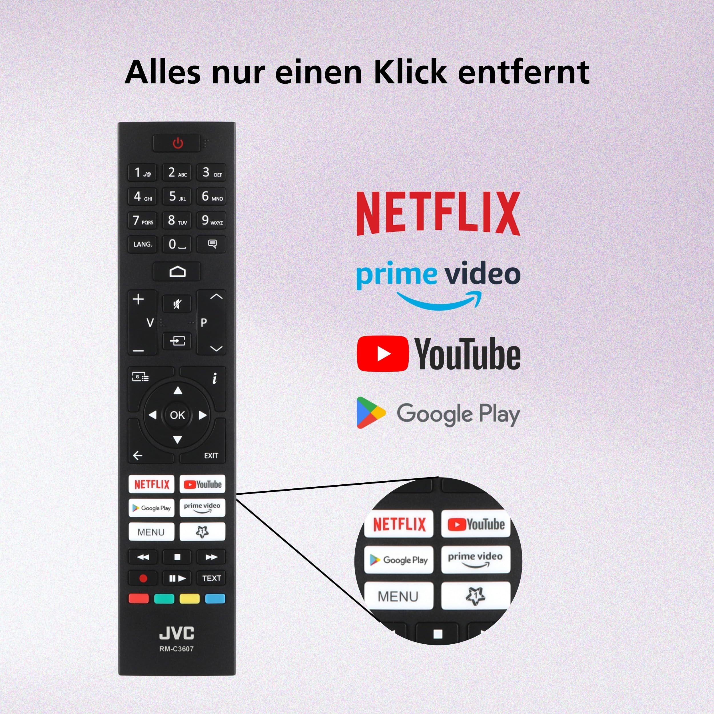 JVC LT-24VAHM355 Fernseher 24 Zoll Android TV HD-Ready Camping Smart TV | HDR | 12 Volt Anschluss | 3x HDMI | 2x USB | Bluetooth | Dolby Audio | Triple-Tuner DVB-C/-S2/-T2 | Modelljahr 2026