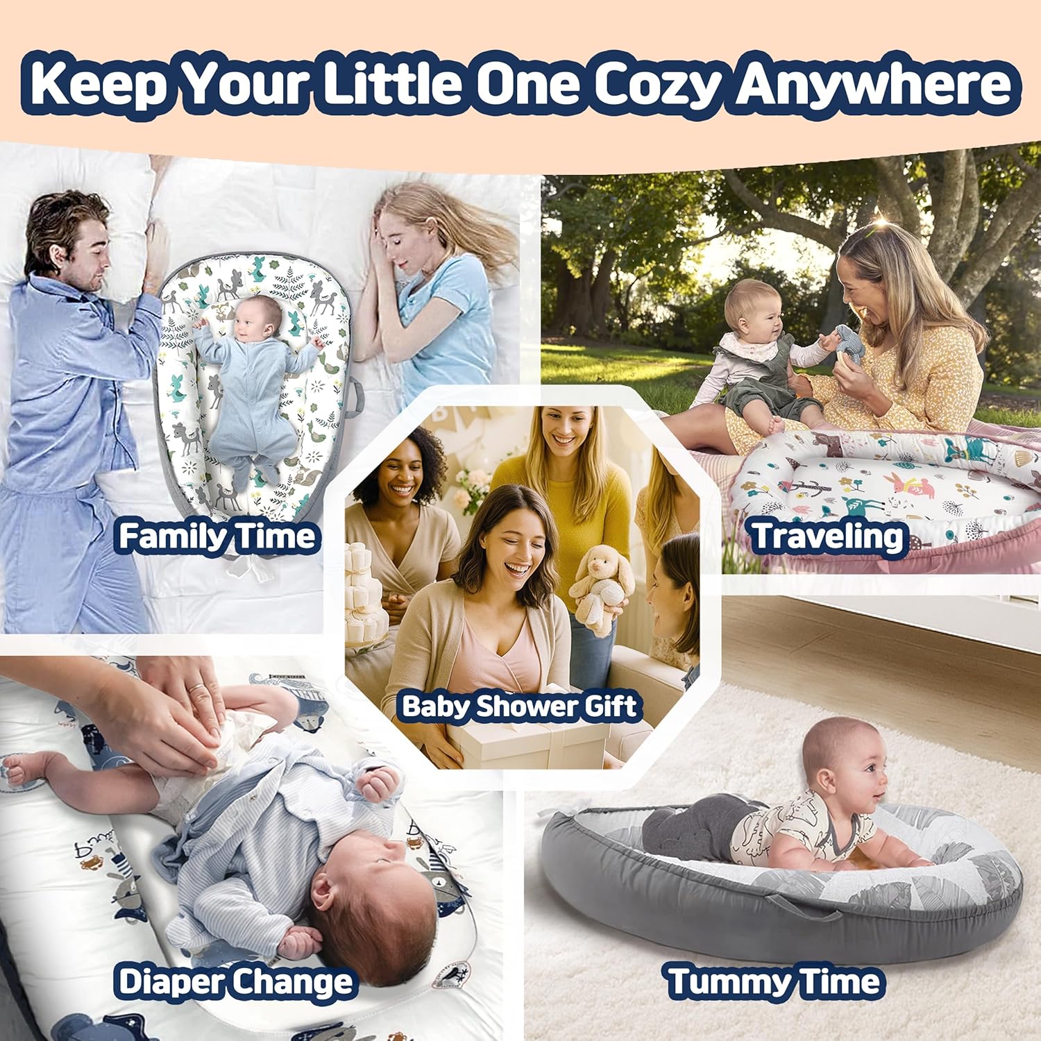 Baby Lounger for Newborn 0–24 Months, Baby Pillow & Baby Nest Lounger, Organic Cotton Breathable Infant Pillow, Portable Baby Nest for Home & Travel (Ivory) - Image 6