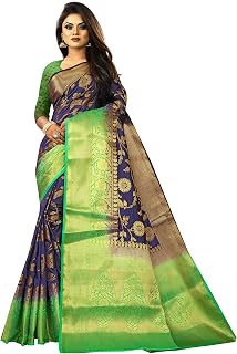 Women's Kanchipuram Silk Blend Saree With Unstiched Blouse Piece