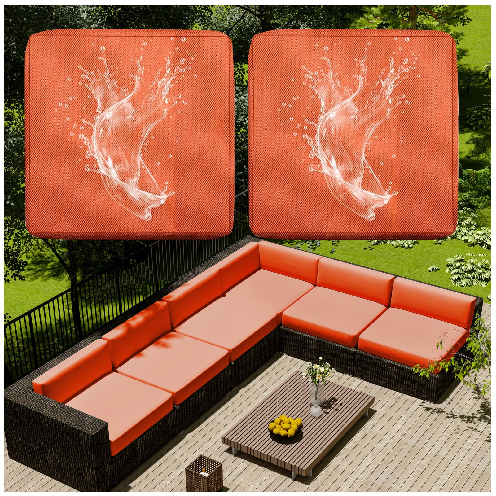 1/2/4 Pcs Patio Cushion Covers Waterproof – Outdoor Rattan Furniture Cushion Replacement Slipcovers with Zipper for L-Shaped Garden Sofa or Corner Couch (Orange,150x45cm 2 pcs)