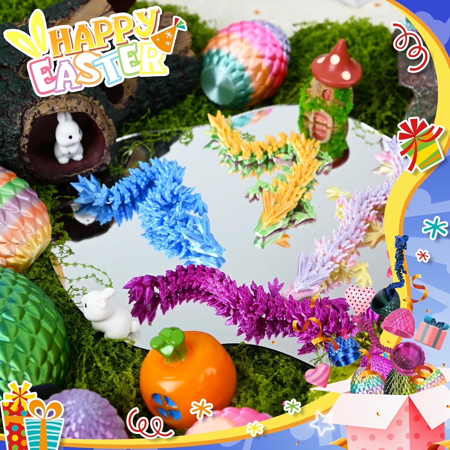 24P 3D Printed Dragon Eggs, Mystery Crystal Dragon Egg for Easter Basket Stuffers, Unique Easter Toys & Decor, Fantasy Tabletop Decor for Kids & Collectors