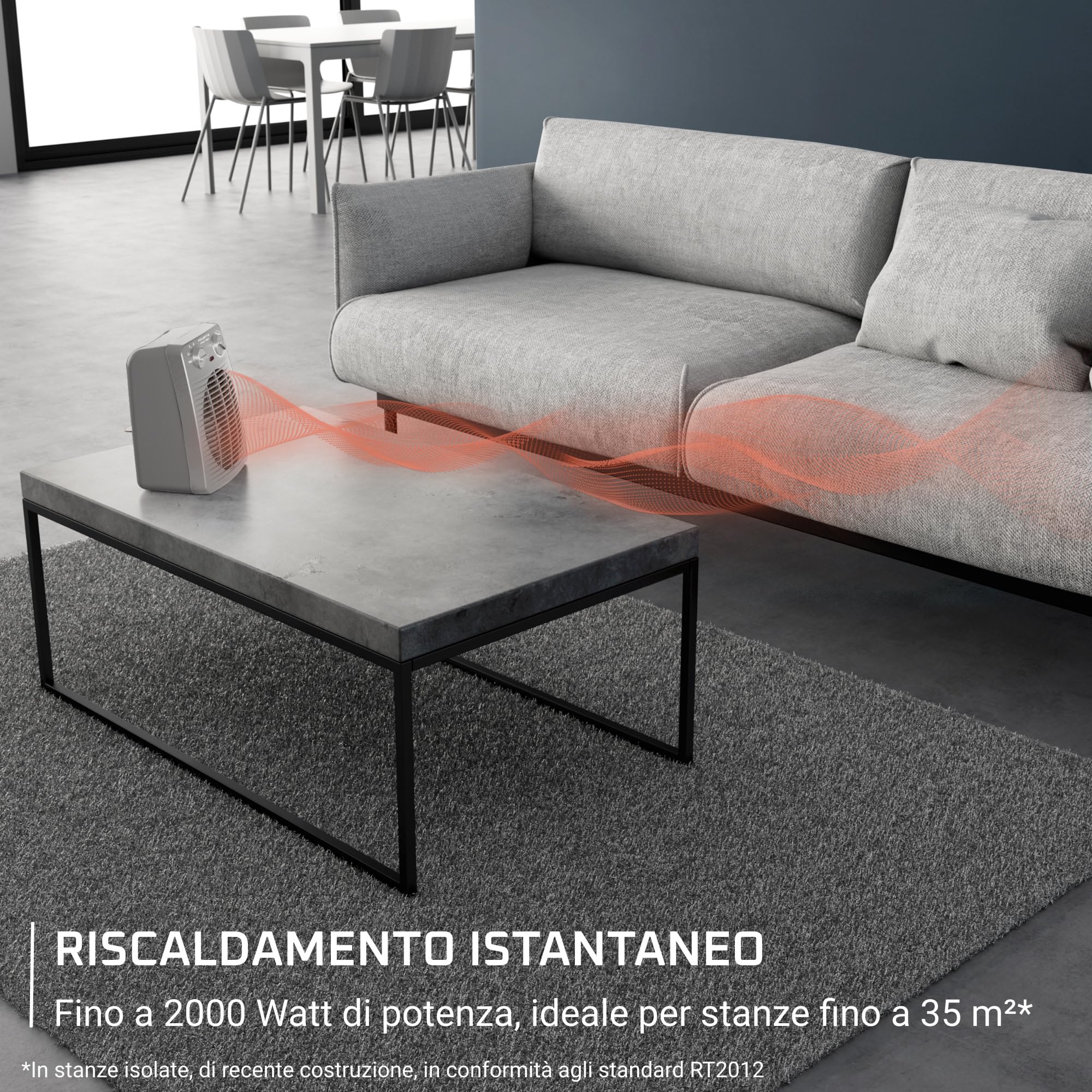 Rowenta Compact Power, Termoventilatore Compatto per Piccoli Spazi, Ventilazione Calda e Fredda, Modalità Turbo e Eco, 2 Livelli di potenza, Sicuro e Potente, 2000 W, Grigio, SO2212