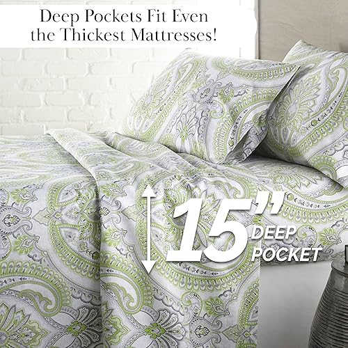 Miniatura 2 de Southshore Fine Living, Inc. - Juego de sábanas estampadas de microfibra, Microfibra, Verde melodía puro, King