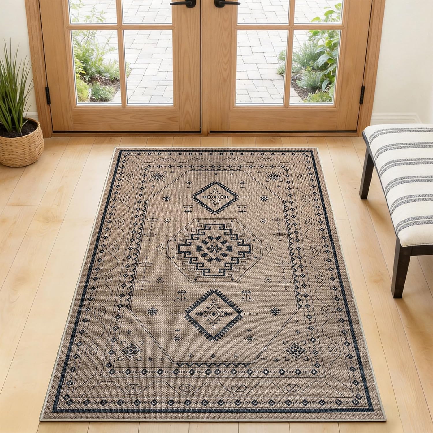 3x5 Washable Non Slip Faux Jute Rug, Durable Boho Hallway Runner Rug, Non Shedding Low Pile Indoor Outdoor for Patio, Entryway, Porch, Garden, Rustic Farmhouse Kitchen Rug