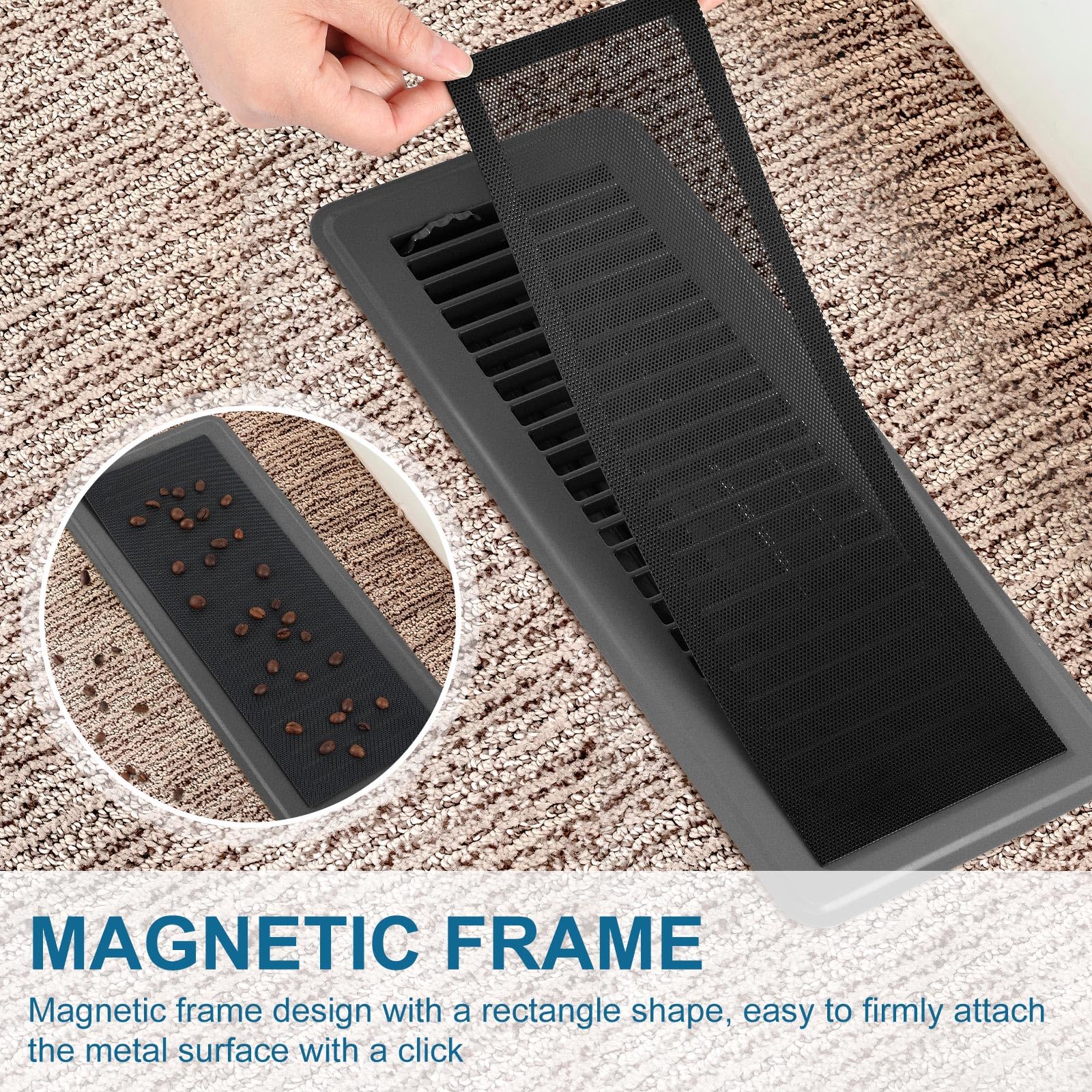 Therwen 12 Pcs Floor Vent Register with Magnetic Screen Cover Set Including 6 Pcs Walkable Steel Floor Register 6 Pcs Floor Vent Cover Mesh Filter for Home Floor Replace (Dark Gray,4" x 12")