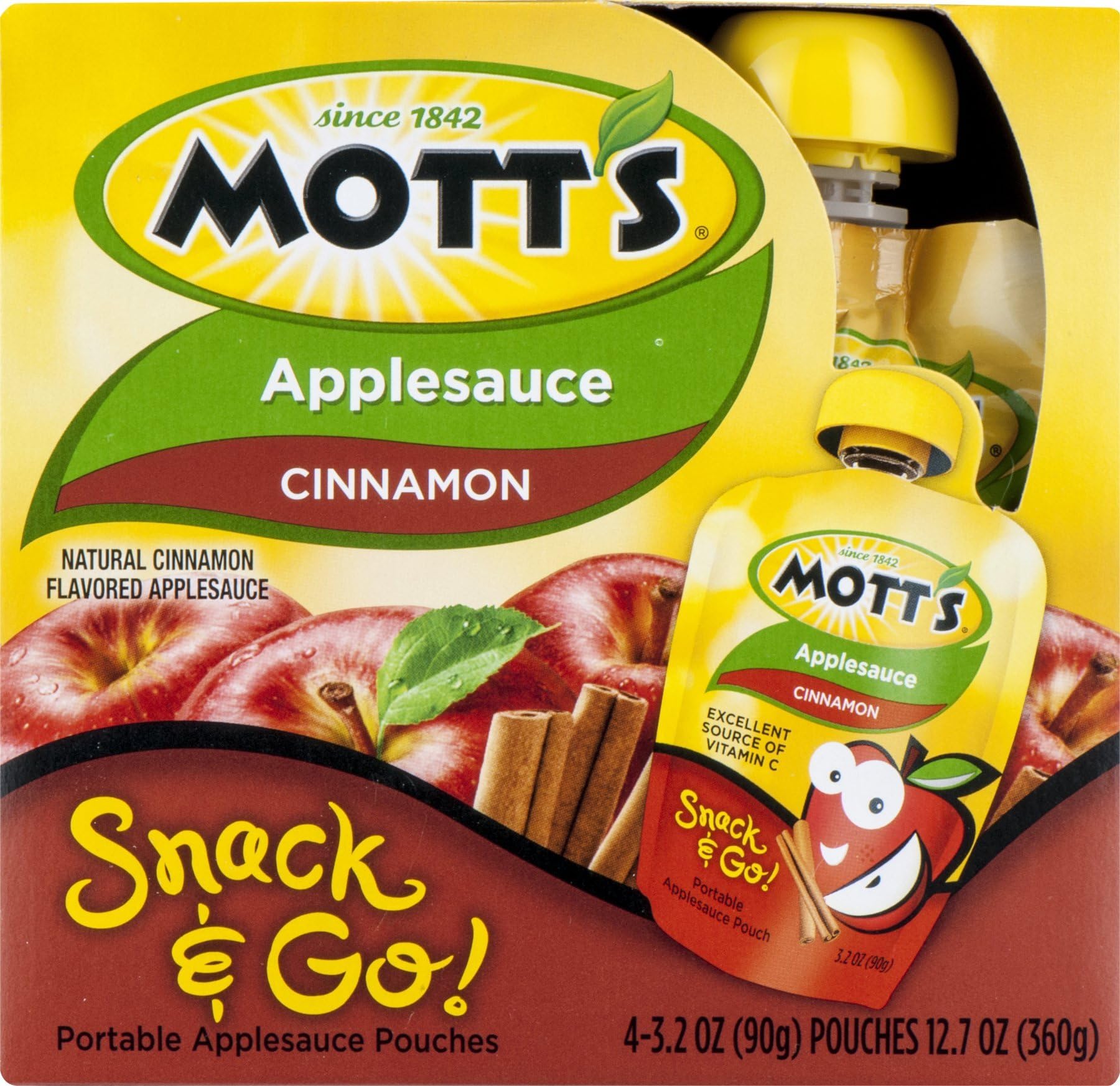 Mott's Snack & Go Cinnamon Applesauce, 3.2 oz pouches (Pack of 4)