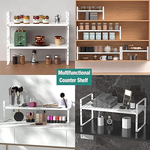 Miniatura 4 de Estante organizador de gabinete expandible, estante apilable de almacenamiento para mostrador de cocina, estante de despensa de altura ajustable,