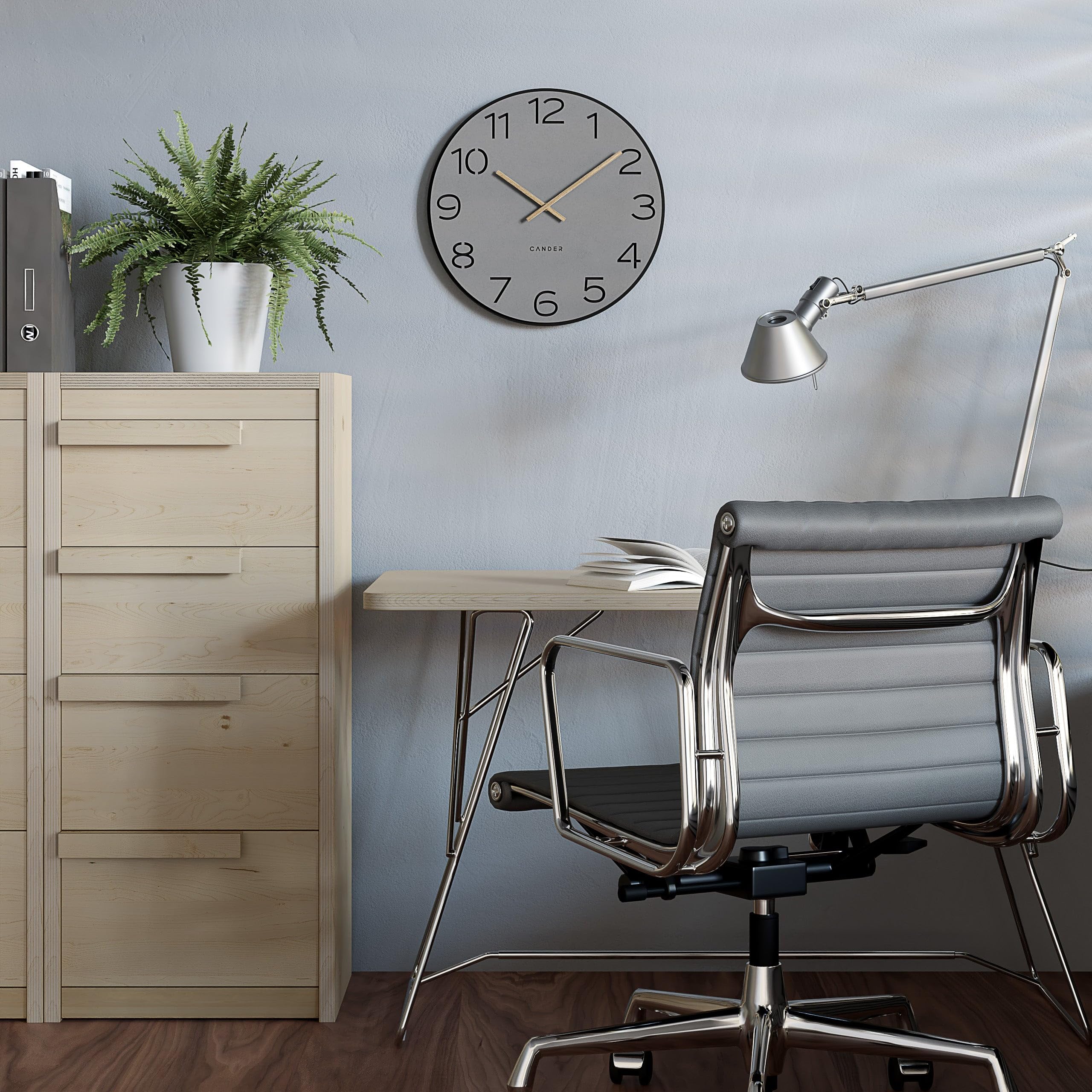 Cander Berlin MNU 2640 Y XXL Wanduhr lautlos 40 cm ohne Ticken analog Wohnzimmer modern Vintage grau schwarz Holz-Zeiger