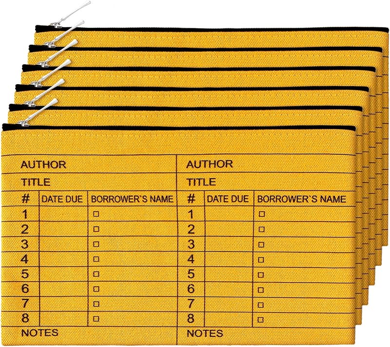 Yinder Pacote com 6 necessaires de lona com estampa de biblioteca e fechamento por zíper, 23 x 15 cm