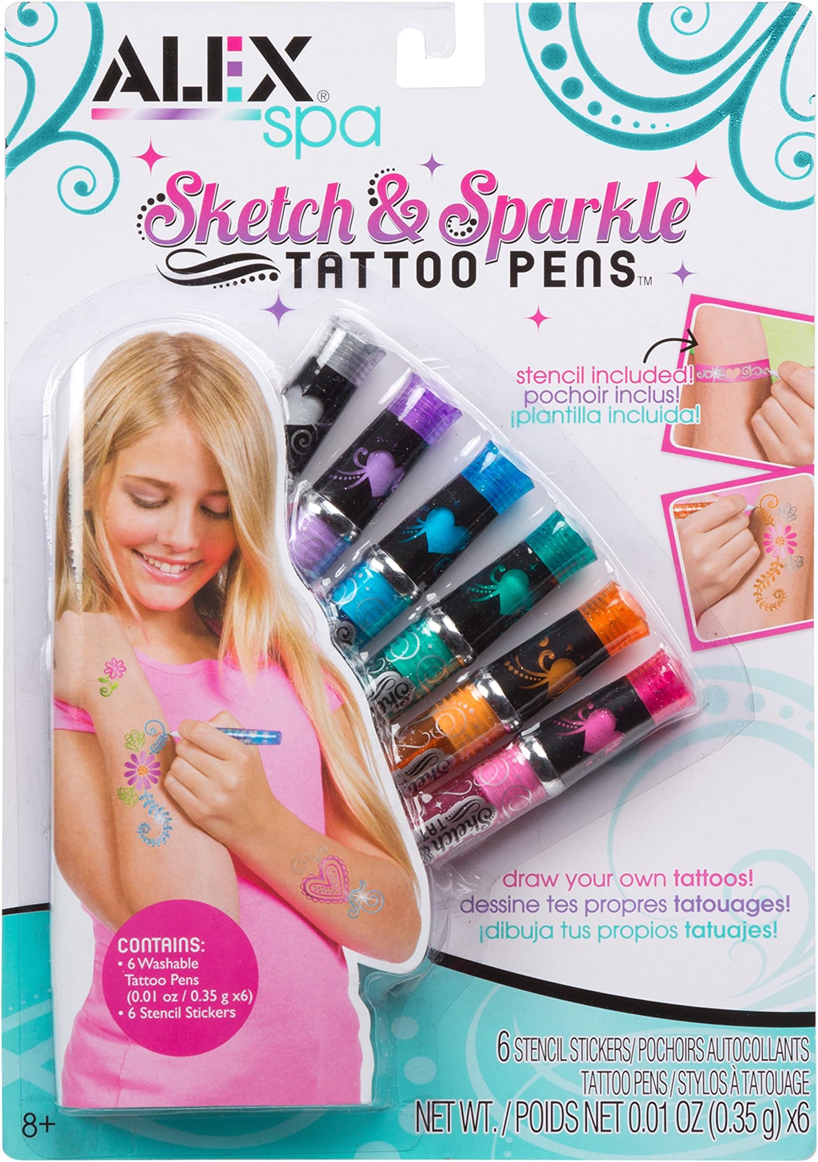 Spa Sketch and Sparkle Tattoo Pens Girls Fashion Activity, Multicolor