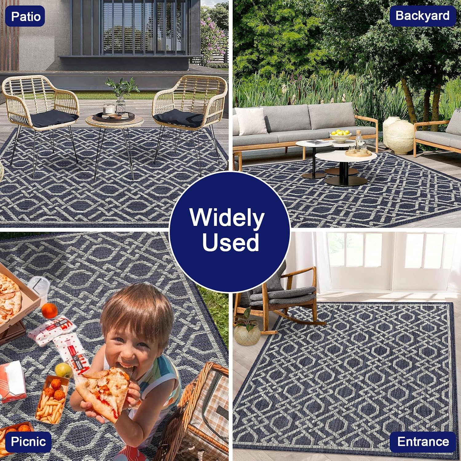 Modern Outdoor Rug 4'x5'3'' Geometric Patio Rug Non Shedding Easy Cleaning Entryway Rug Indoor Outdoor Stain Resistant Carpet for Balcony Deck Backyard Porch 4'x5'3'' Geometric|Blue