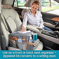 Vista 3 de High Road CarHop Organizador de asiento de automóvil para niños y adultos con bandeja portavasos, bolsillos laterales y compartimento refrigerante