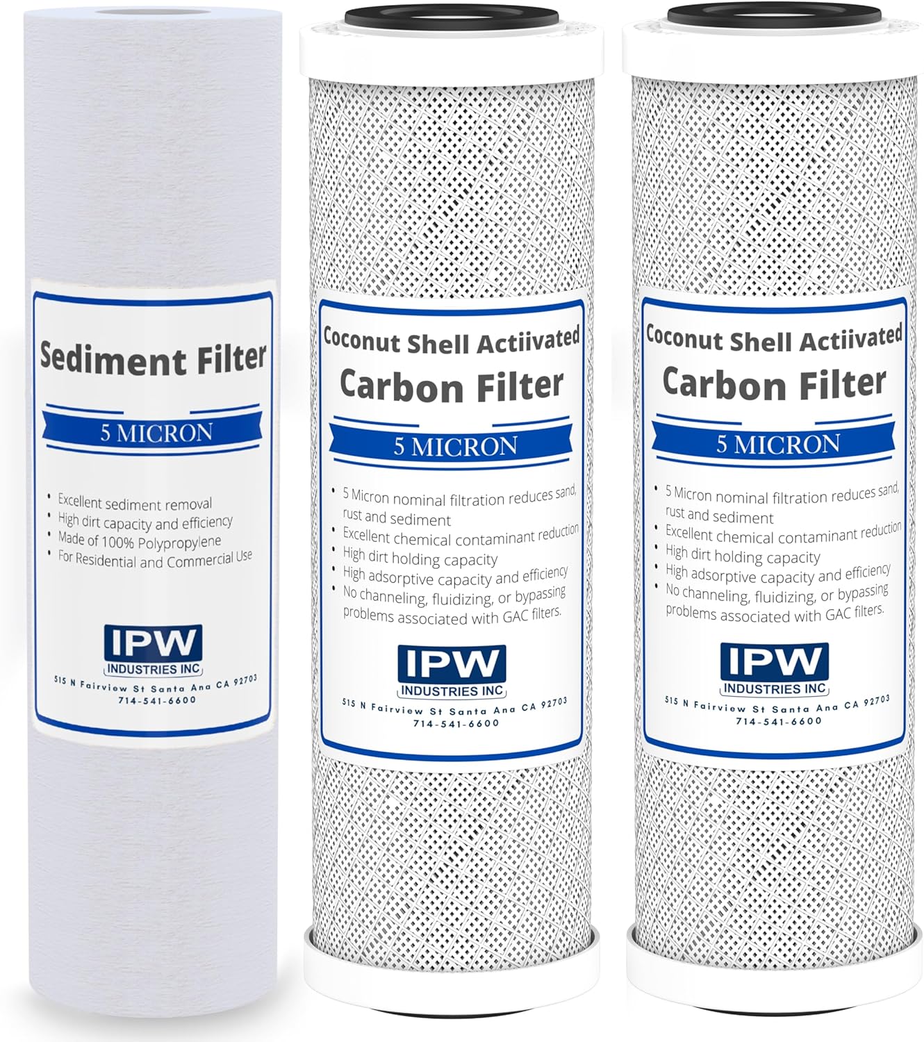 IPW Industries Inc. - Krystal Pure KR10 RO System Replacement Filter Set - 10"X 2.5" 5 Micron Carbon Block, Polypropylene, and Sediment Filters Included - 3 Pack