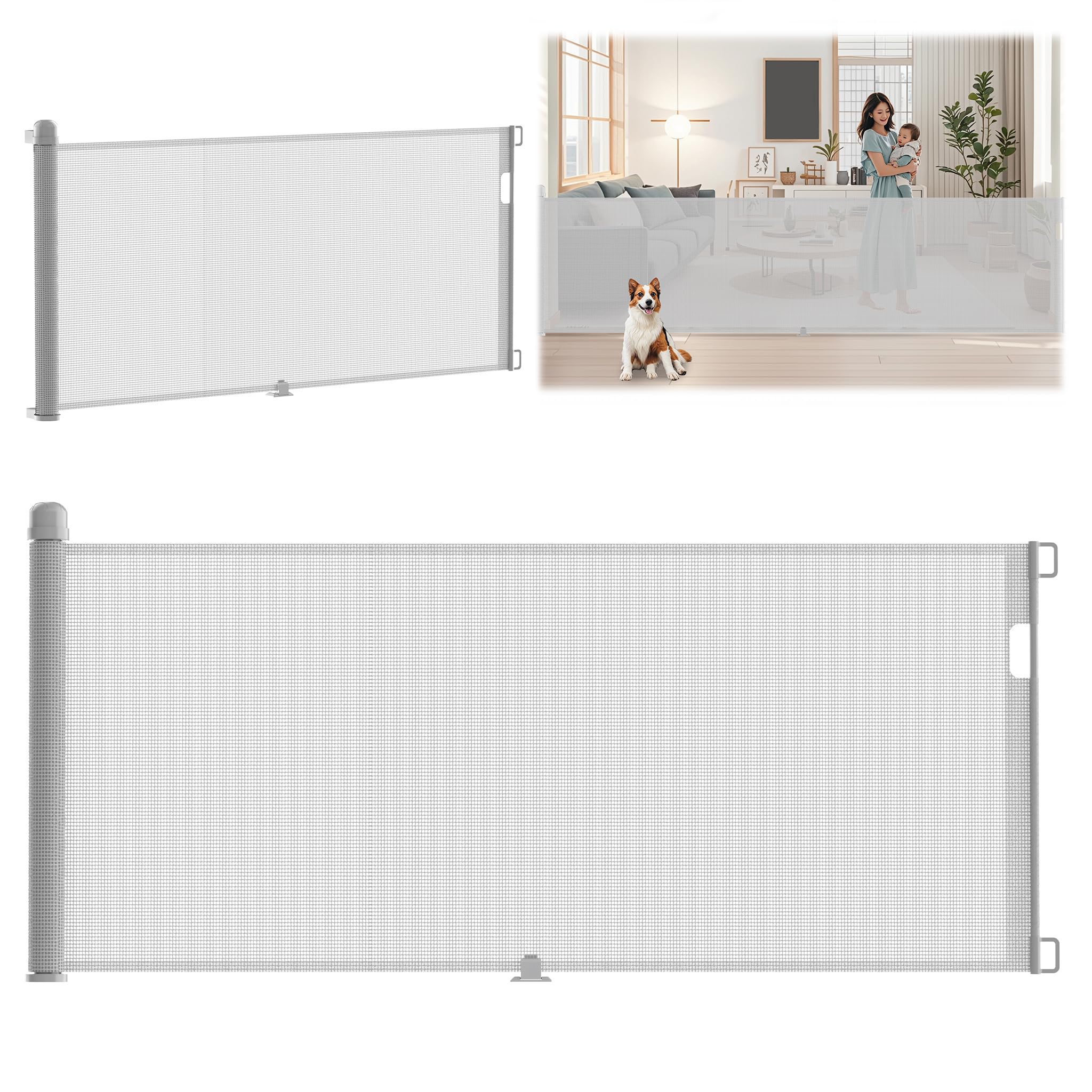 Aufun Barrera de seguridad para escaleras, extensible de 0 a 300 cm, para bebés, 300 cm, color gris