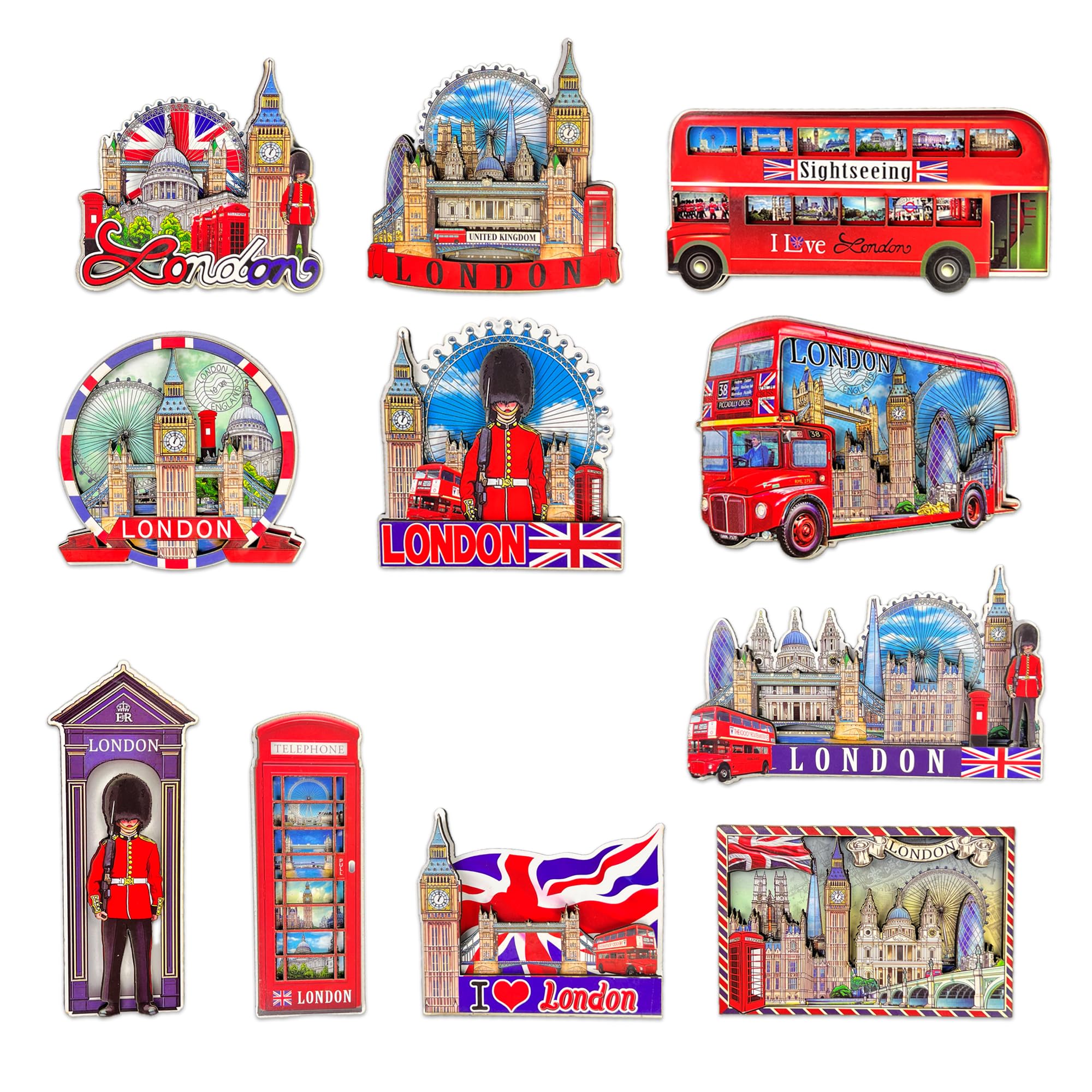 SAJAK London Fridge Magnets - Collectible 3D Wooden Magnets Featuring Iconic London Landmarks, Decorative British Souvenirs Gift for Office, Home, and Kitchen Keepsakes, Set of 10