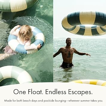 Petites-Pommes Pool Floats for Kids, Toddlers & Adults - Durable Inner Tube, Handprinted Classic Striped Design Swim Rings, Soft Comfort Seaming, Packable Floats for Travel