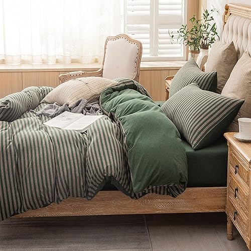 Miniatura 8 de PURE ERA - Juego de fundas de edredón de punto 100% de algodón, súper suaves, cómodas, diseño clásico a rayas con cierre de cremallera, tamaño Queen