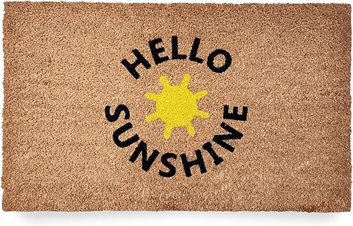 Hello Sunshine Outdoor Doormat, 18 x 30 Inch, Heavy Duty Natural Coir Fibers, UV and Weather Resistant, Rustic Boho Sun, Warm and Bright Summer Theme