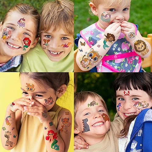Miniatura 6 de FANRUI 60 hojas de más de 500 patrones de tatuajes temporales de dibujos animados para niños y niñas, diseño de sirena, unicornio, dinosaurio,