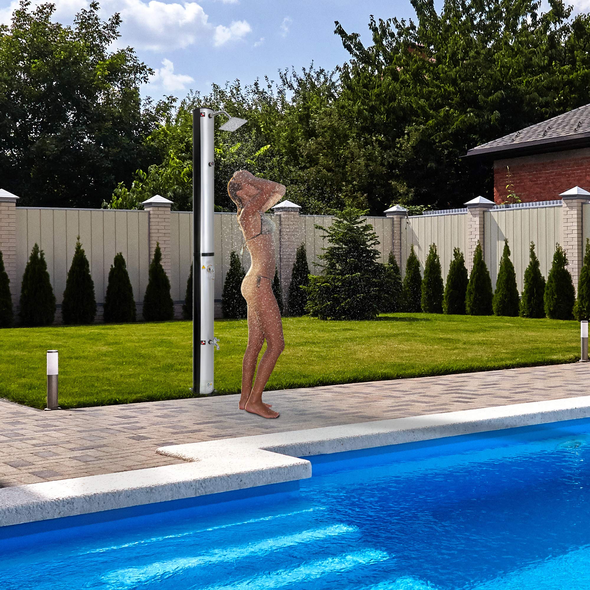 Douche Solaire AREBOS 37 Litres - 199cm Avec Thermomètre Et Pompe De Pied - Pour Jardin Et Camping