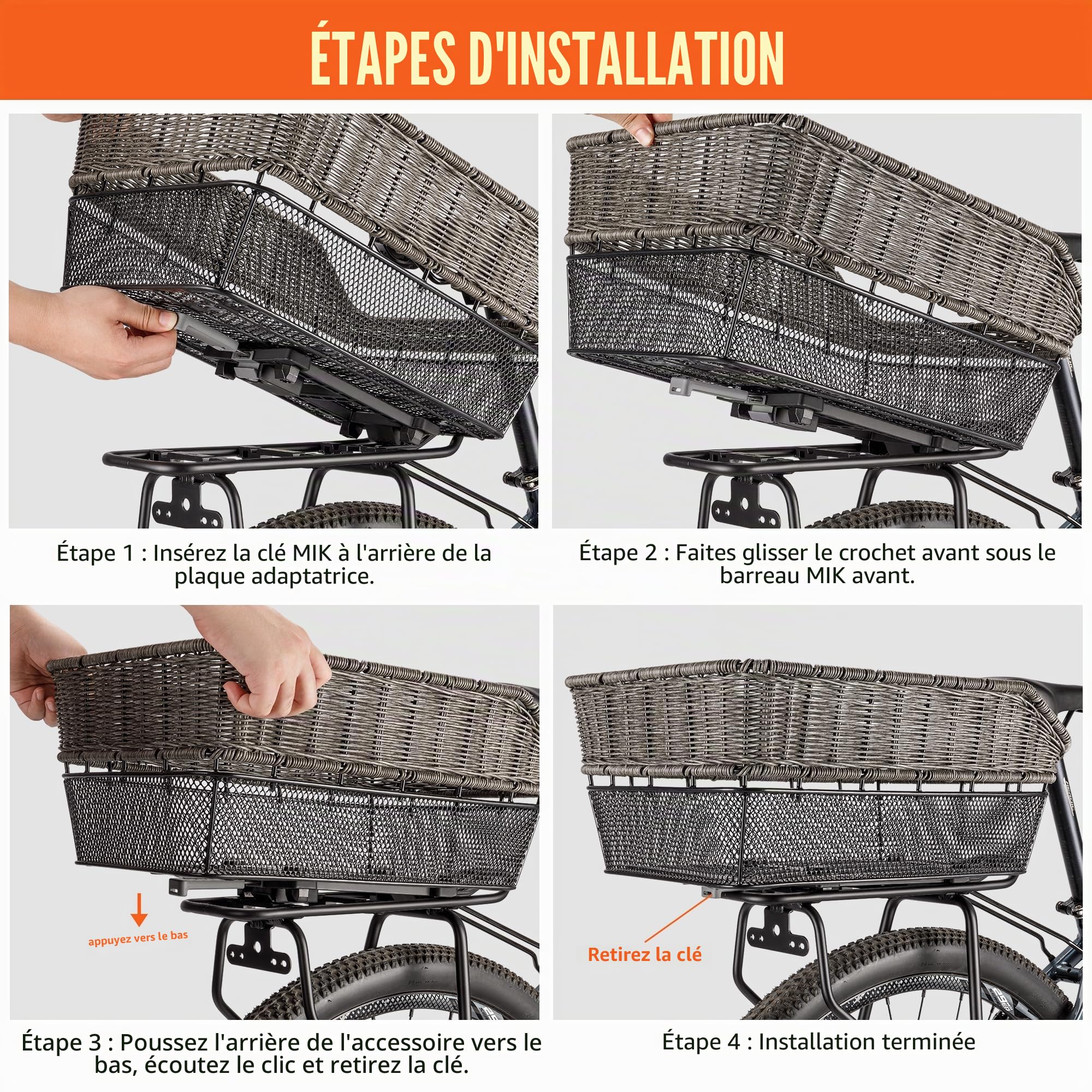 Porte-vélo arrière pour vélo - Porte-bagages compatible avec système MIK, porte-bagages pour freins à disque/non freins à disque, hauteur réglable pour châssis 26"-29"