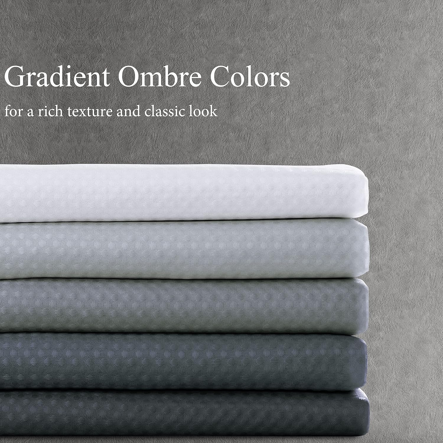 Dark Grey Textured Fabric Bath Shower Curtain, Polyester Ombre Shower Curtains for Bathroom, Water Repellent Bath Curtain Liner with 12 Hooks,Machine Washable,72 x 78 inch