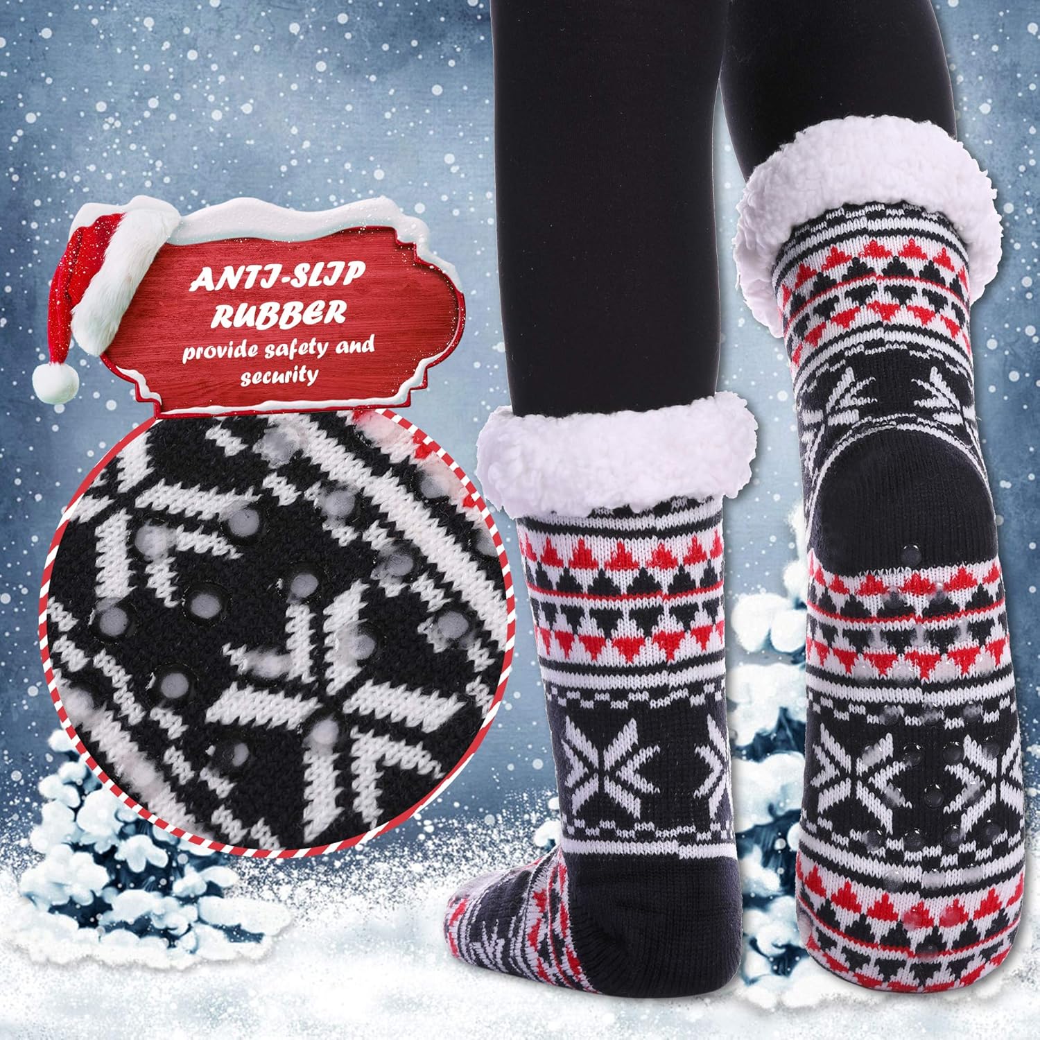 DYW Women Winter Thick Slipper Socks with Grippers Non Slip Warm Fleece Lining Fluffy Fuzzy Socks Christmas Gifts - Image 4
