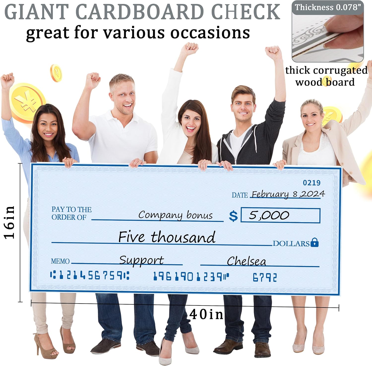 40" x 16"Reusable Big Dry Erase Check - New Folded Giant Fake Check for Presentations, Awards, Raffles, Rewards & Celebrations | Durable Cardboard Prize for Endowments & Winners