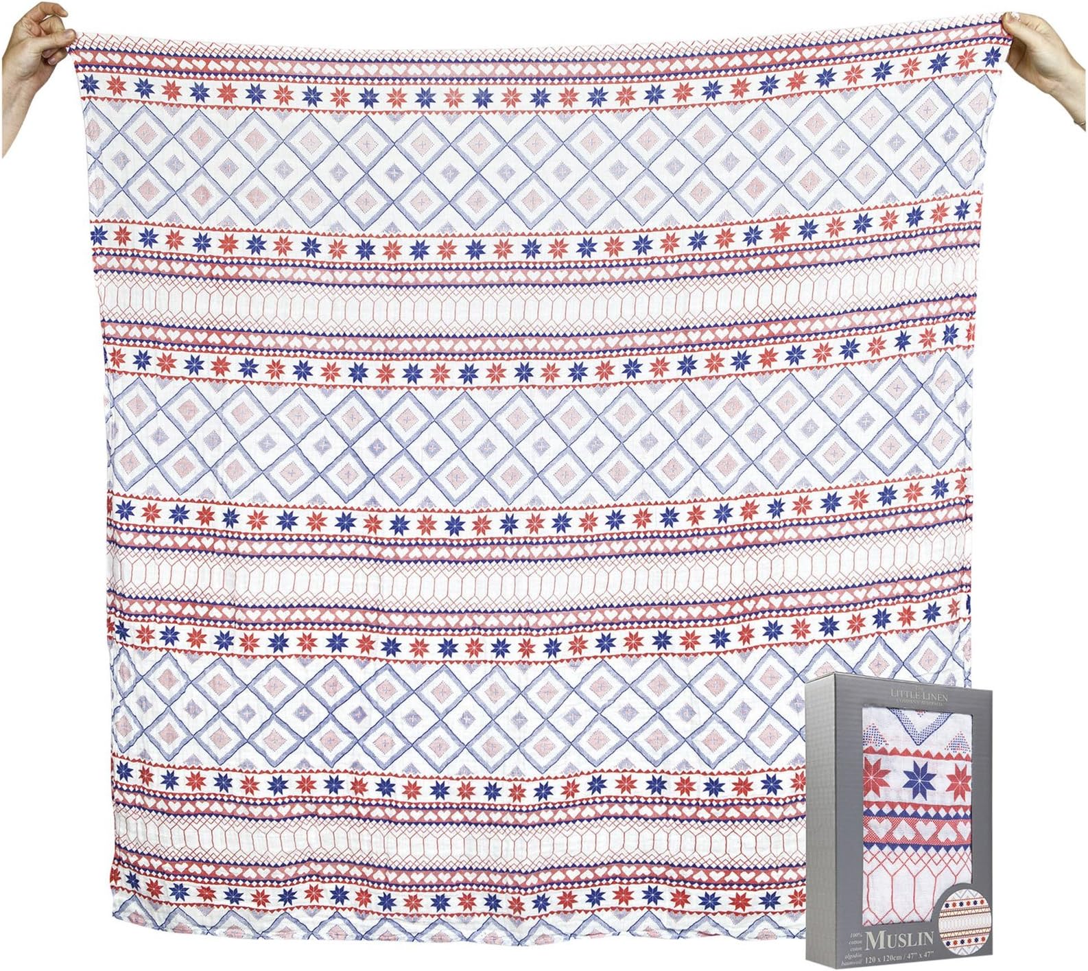 Australia Single Pack Muslin - Cross Stitch Blue/Red