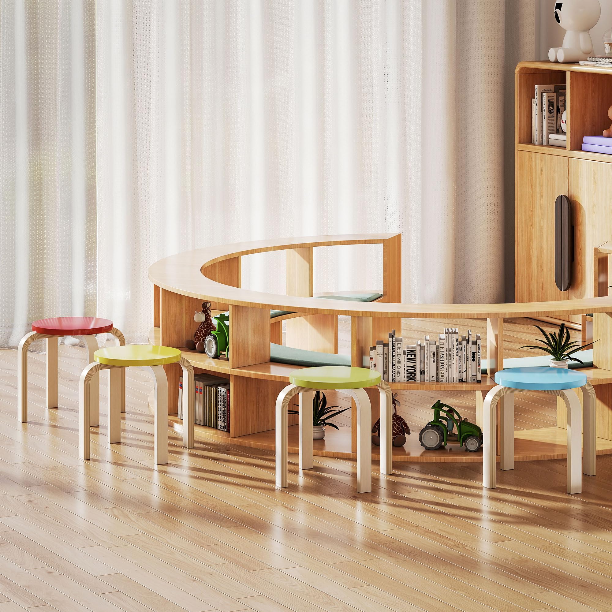 HOMCOM 4er Set Esszimmerhocker Stapelhocker, Sitzhocker, Küche, Bunt