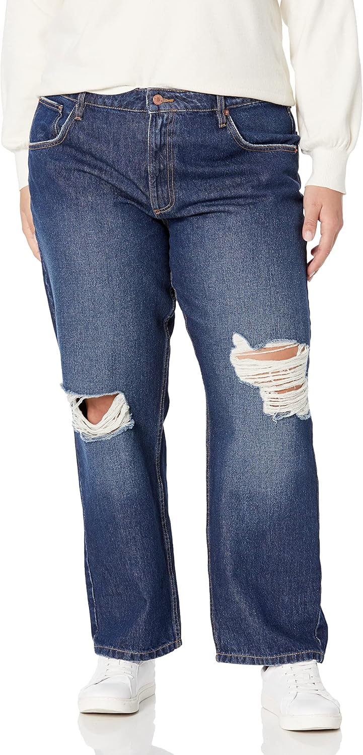 The Drop Women's Luca High-Rise Distressed Loose Straight-Fit