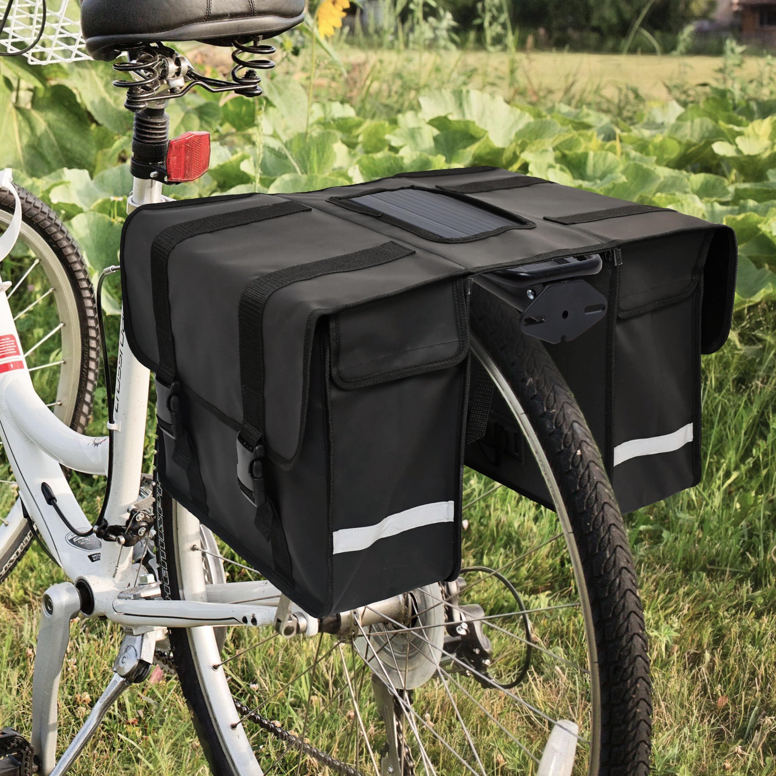 Strex Fahrradtasche Wasserdicht für Gepäckträger 40L - Doppeltasche - Gepäcktasche - Schwarz - Mit Reflektoren - Elektrofahrrad