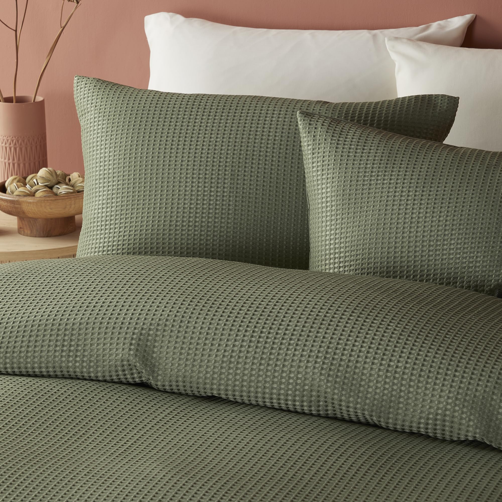 Lindly Collection, Serene Green Waffle Duvet Cover, Single Size (140 x 200cm), Soft Touch, Luxury - Image 2