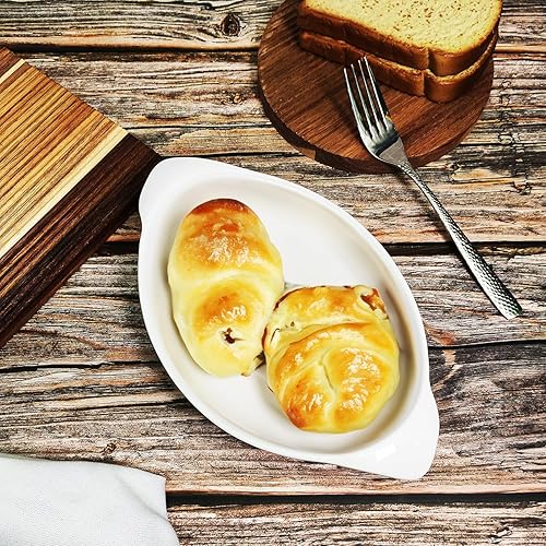 Miniatura 5 de Plato para hornear de porcelana, bandeja para lasaña, 23 onzas, bandeja ovalada para hornear con asas, plato de cerámica para hornear con asas para