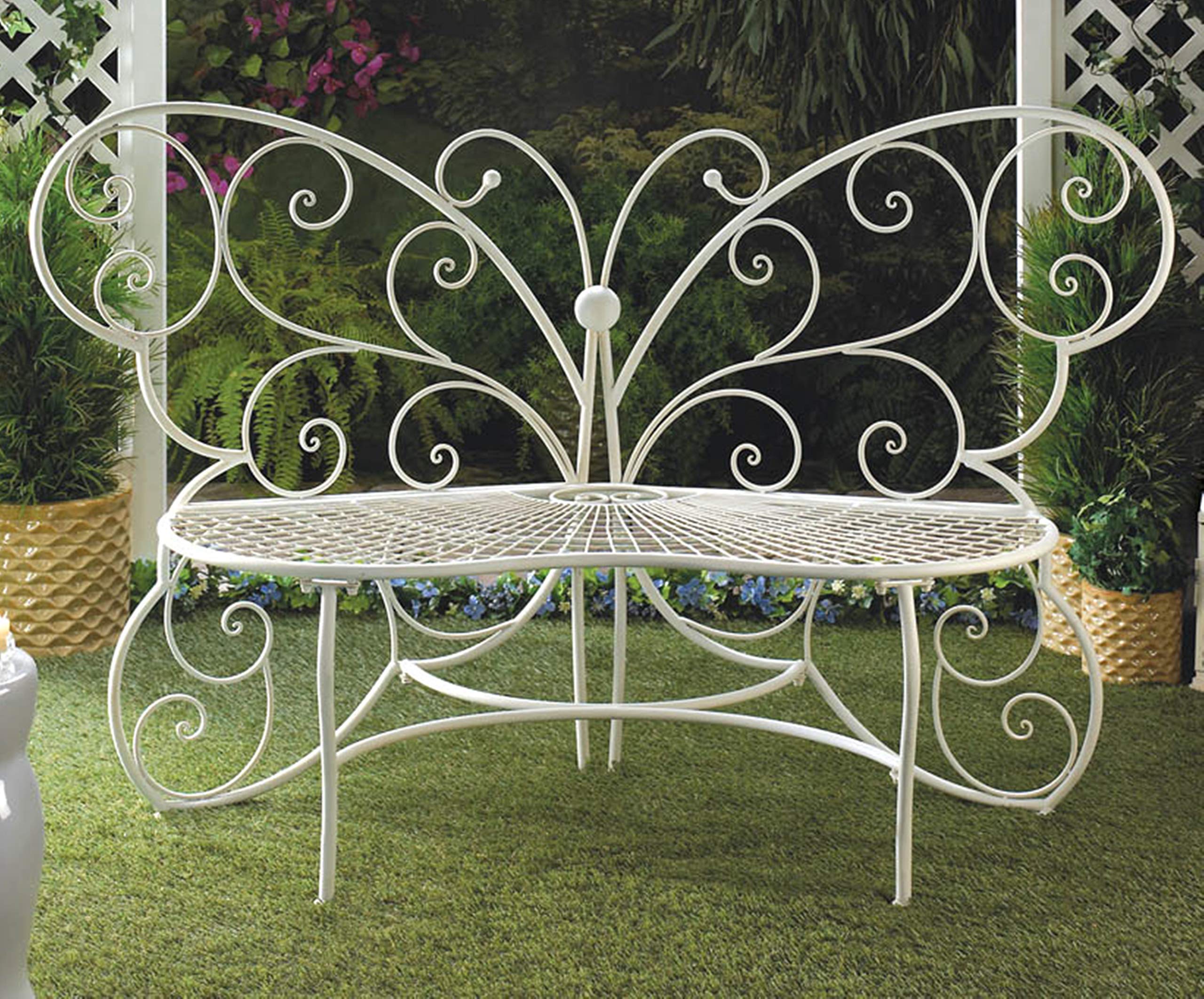 Butterfly Lover Gifts Butterfly Bench, White Butterfly Wings Decorative Loveseat, Metal Garden Benches with Butterflies, Victorian Butterfly Garden Decor, Whimsical Outdoor Furniture