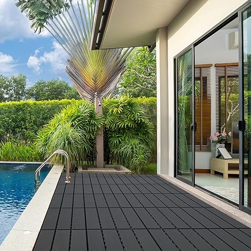 Miniatura 9 de Azulejos de plástico entrelazados, paquete de 36 adoquines impermeables para patio, jardín, porche, patio, uso en todo tipo de clima, gris oscuro