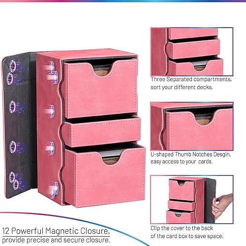 Miniatura 5 de UAONO MTG - Caja de cartas con bandeja rodante de dados, caja de doble cubierta TCG con 3 bandejas para más de 200 tarjetas de doble funda, caja de