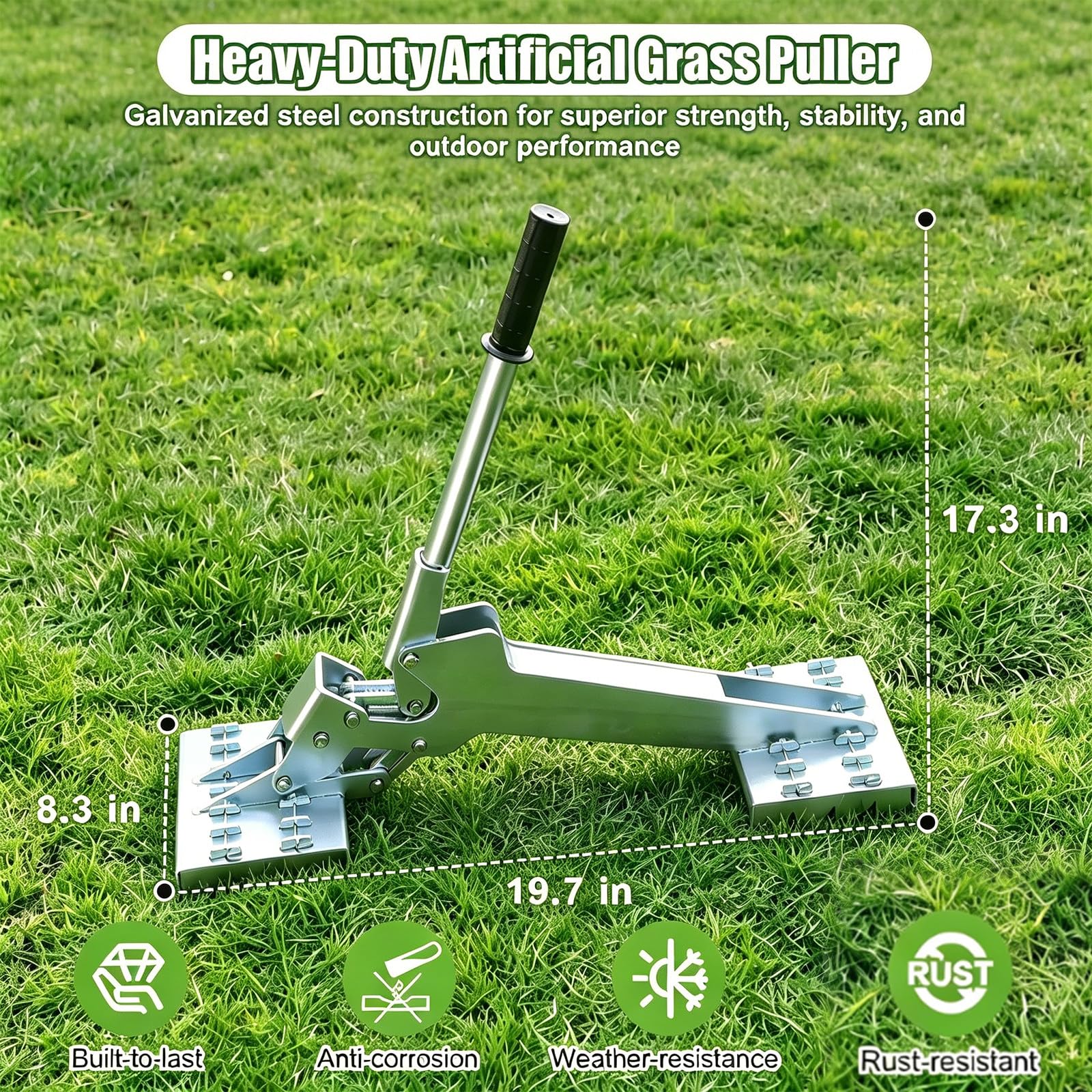 Strumento di installazione del prato artificiale – Estrattore e strumento di cucitura, in acciaio zincato resistente, eliminatore di spazi vuoti per giardino, parco giochi, campo da calcio, area