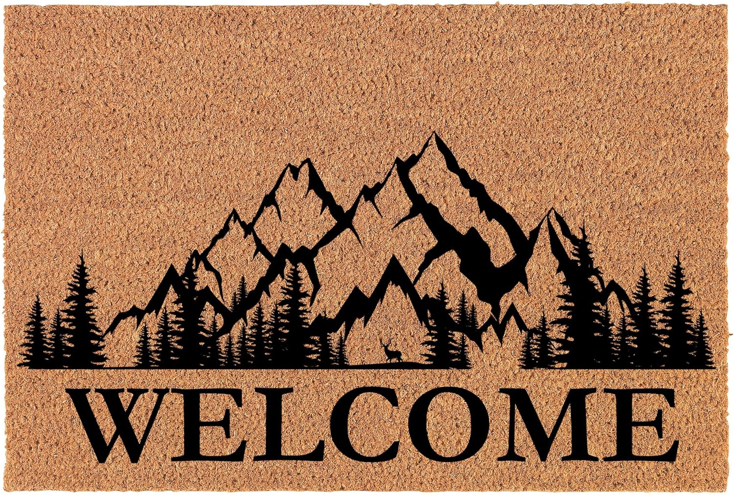Welcome Doormat Coco Coir Door Mat Gift Welcome Forest with Mountains (30" x 18")