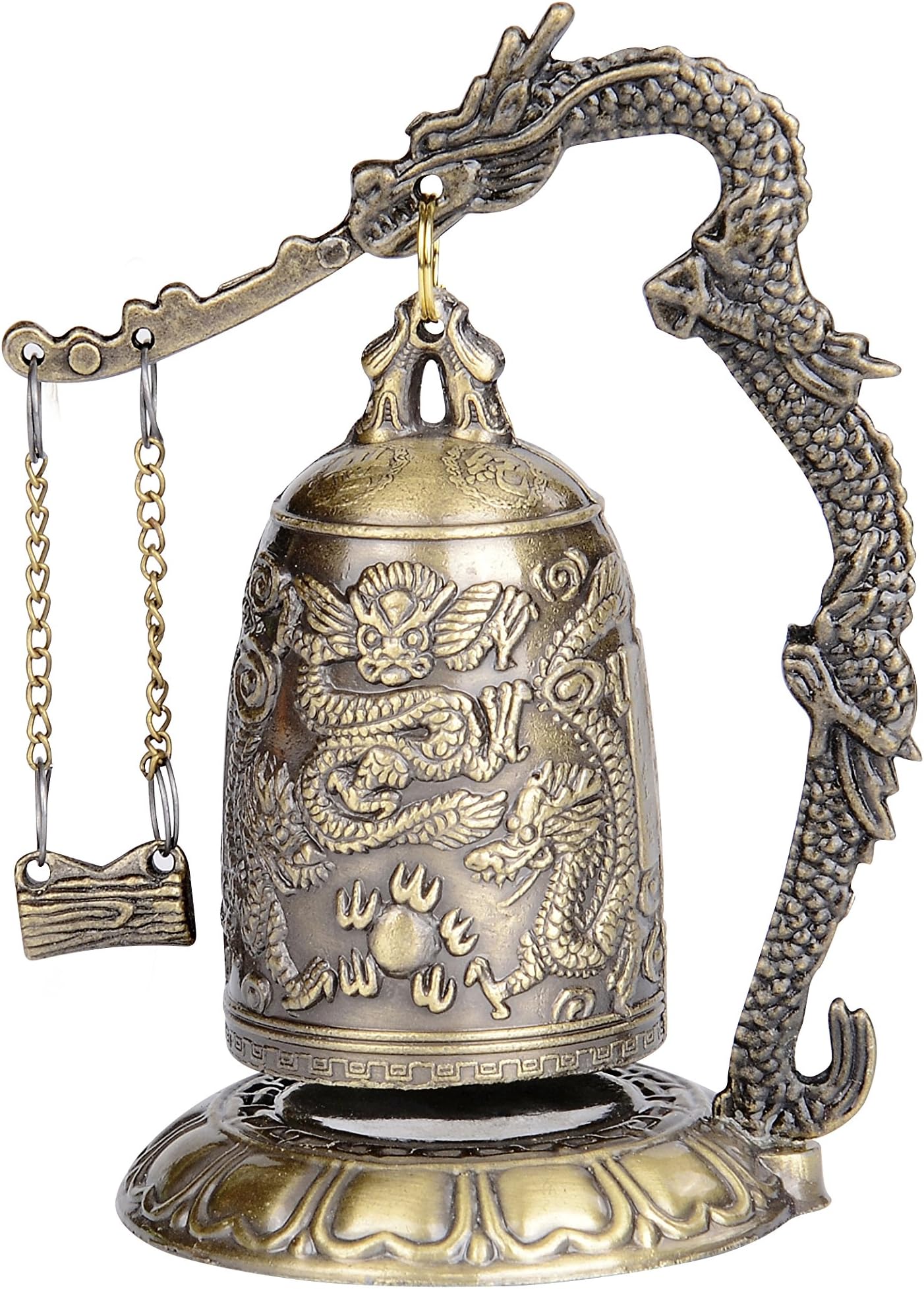 I-MART Asian Oriental Brass Gong with Dragon Stand Mini Gong Meditation Bell for Japanese Desk Accessories Tibetan Bells and Dragon Symbol Zen Art Accent