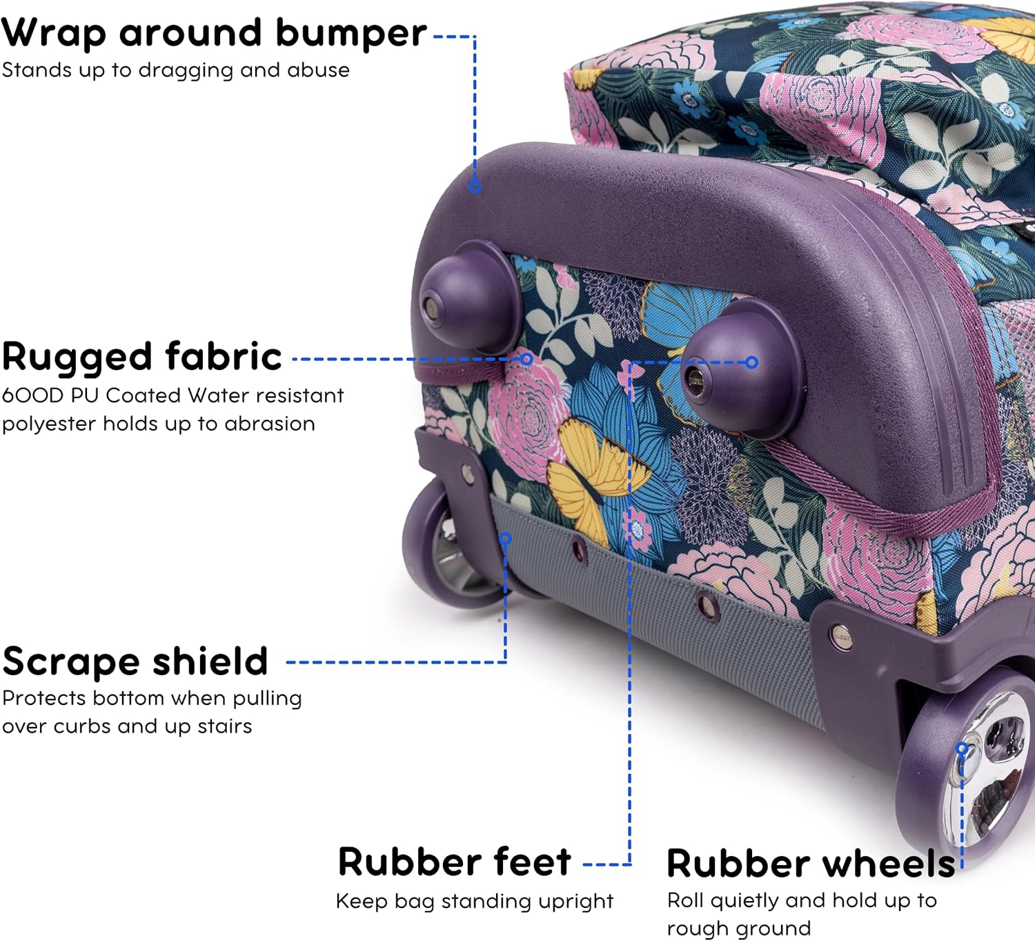 J World Sunrise Kids Rolling Backpack for Girls Boys. Roller Bookbag With Wheels For School, Secret Garden - Image 4