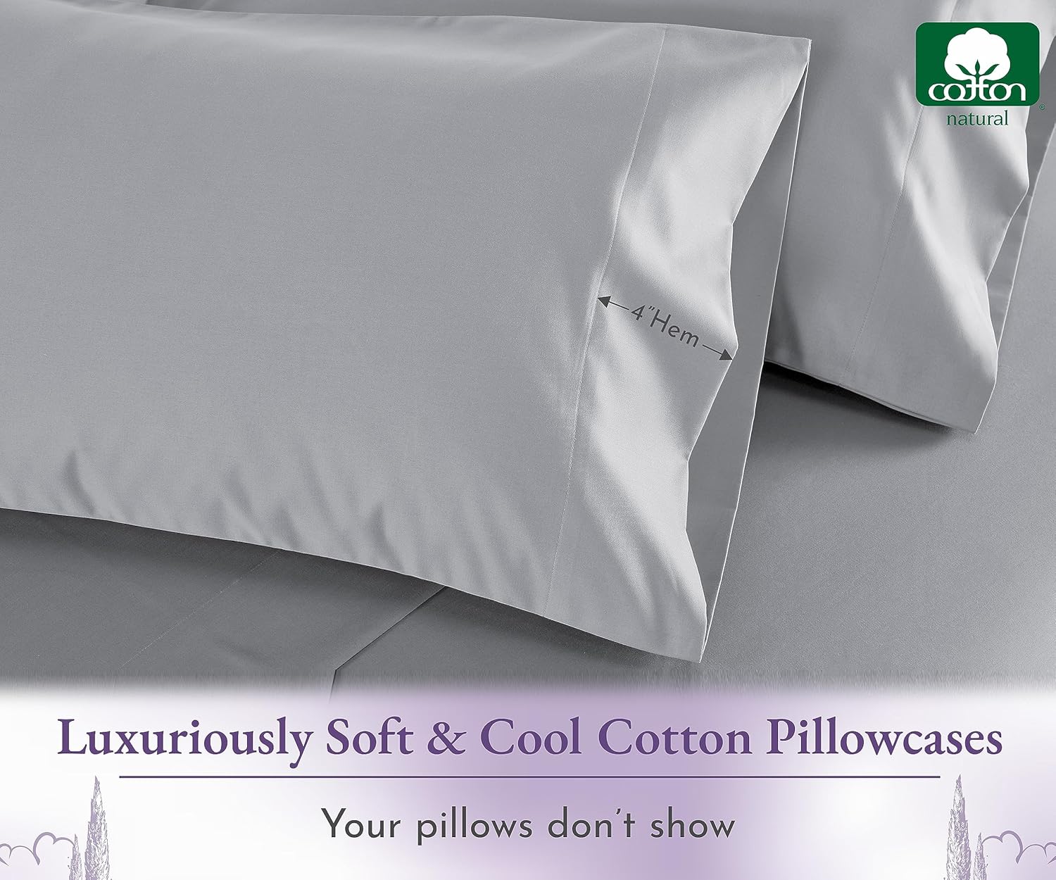 California Design Den Pillow Cases Standard Size Set of 2-1000 Thread Count Sateen, Soft & Thick 100% Cotton Standard/Queen Size Pillow Case Set, Durable - Light Grey - Image 5