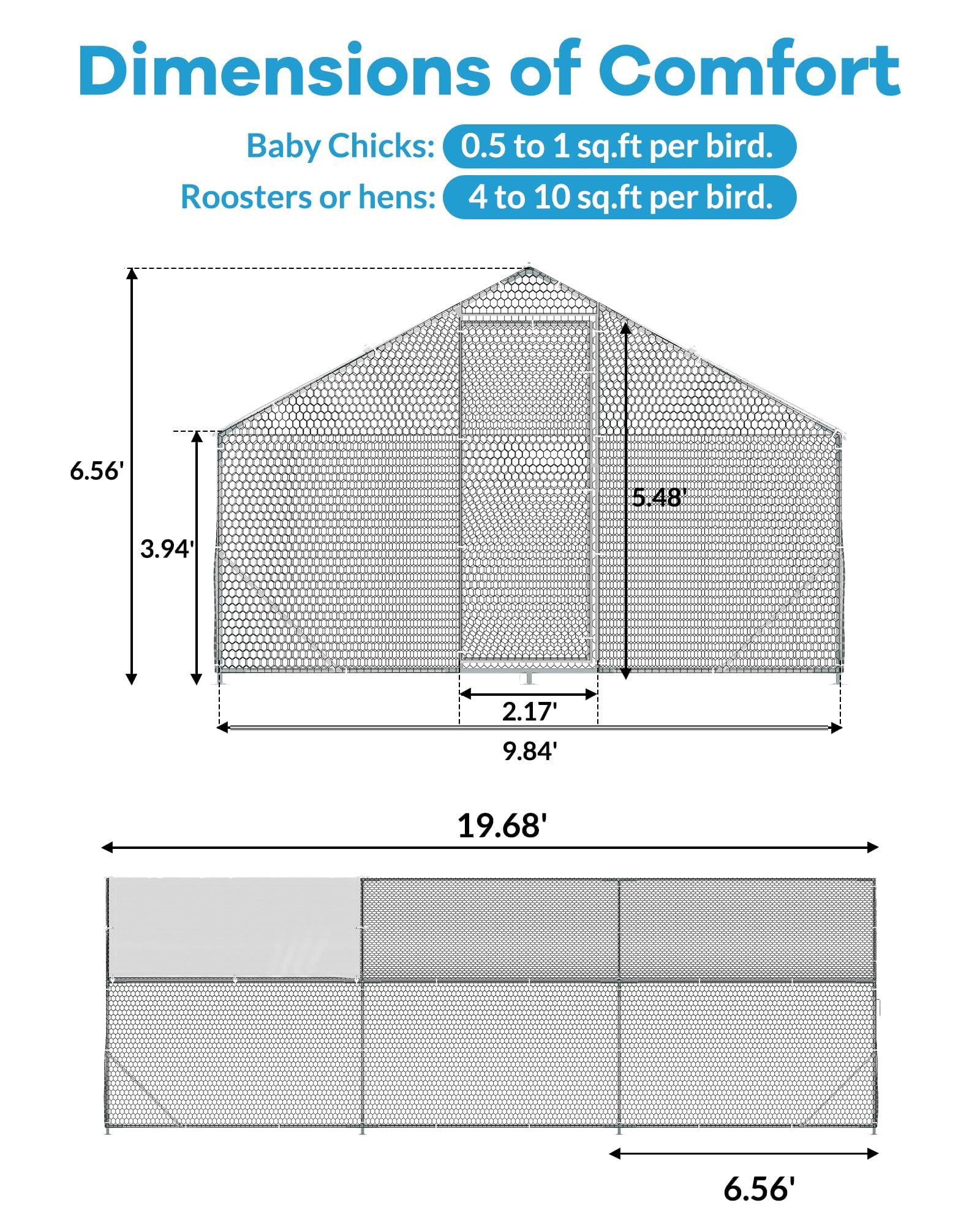 Grand Poulailler Métallique 3 x 2 x 2 m, Enclos pour Poules avec Tube en Acier Galvanisé, Toit en Bâche PE Résistante, Imperméable & Anti-UV, pour Poules et Petits Animaux, Extérieur