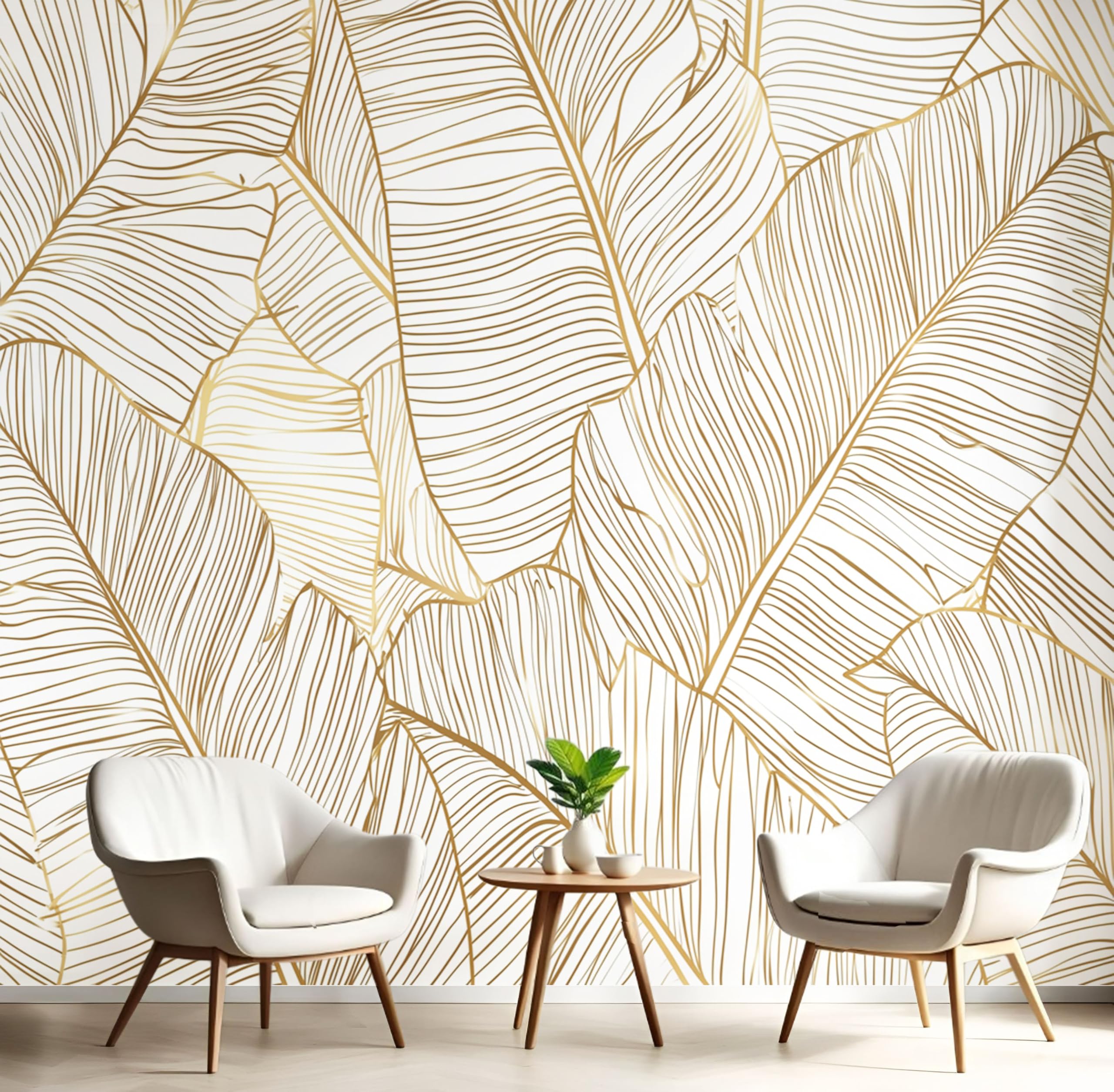 Papier peint panoramique 3D feuille de bananier crème 350x256