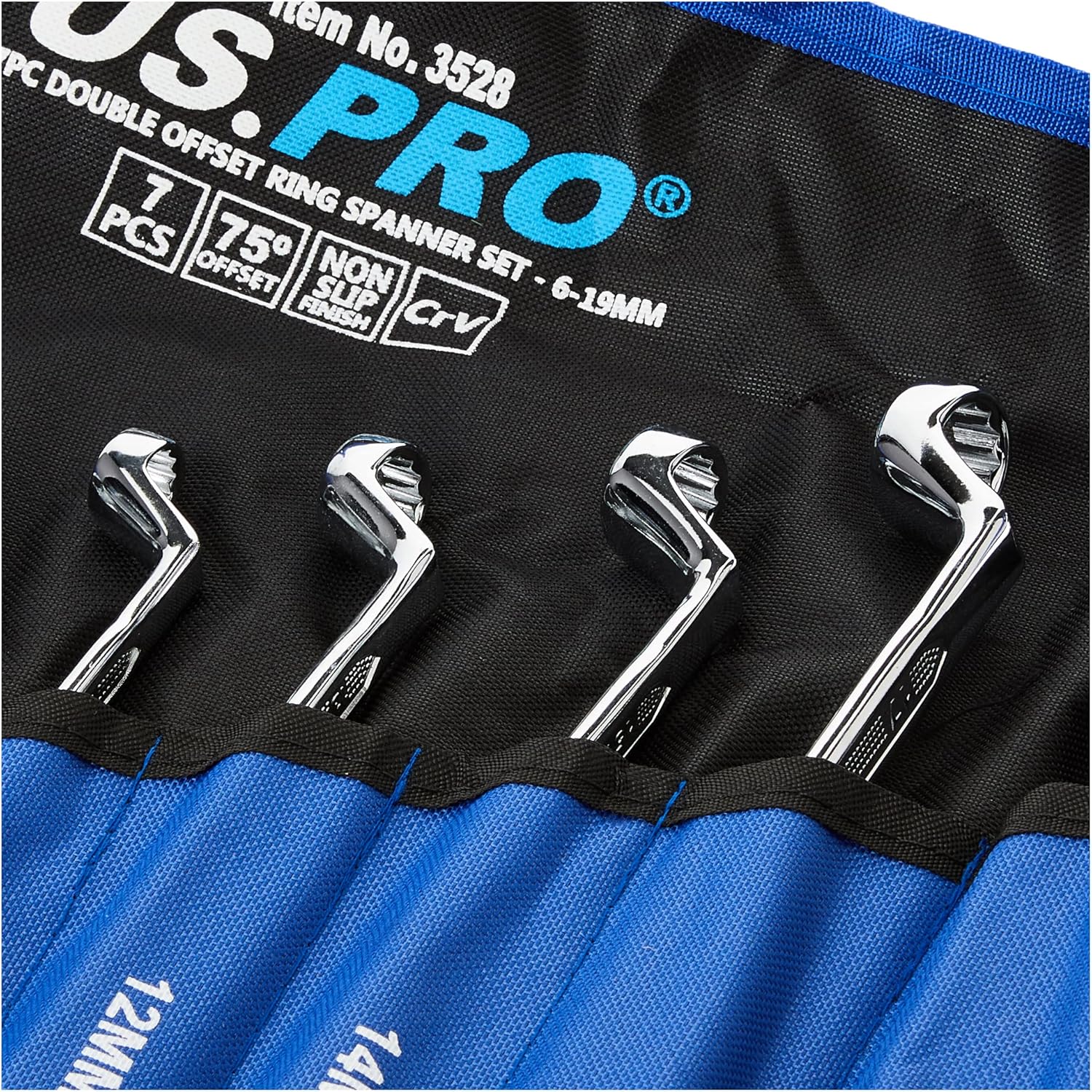 US PRO Tools 7pc Double Hex 35 Deg Offset Swan Neck Spanner Set 6-19mm 2984